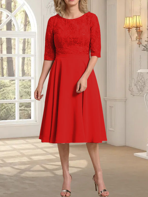 Vestido de gasa con encaje y escote redondo hasta la rodilla para madre de la novia