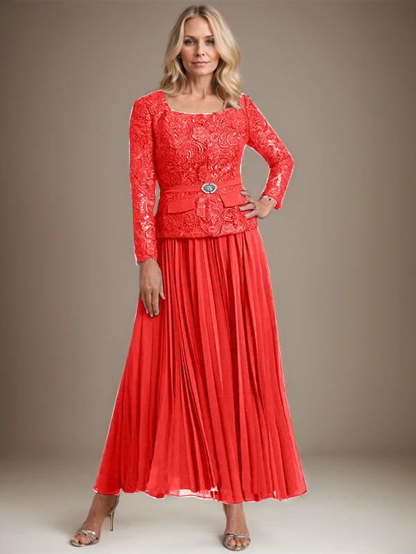 Vestido de gasa para madre de la novia con corte A, cuadrado, largo hasta los tobillos, con pliegues