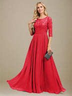 Vestido de madre de la novia de gasa con encaje, corte A, largo hasta el suelo y apliques de lentejuelas