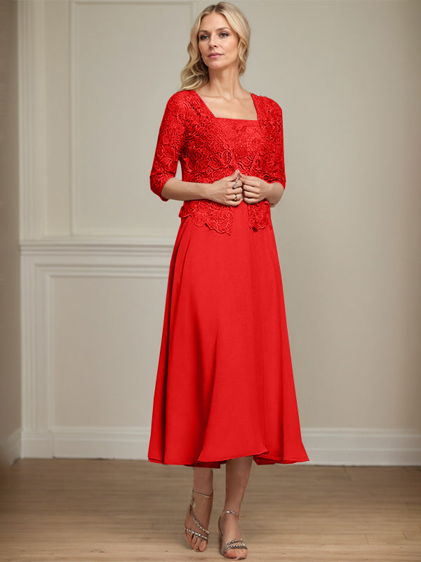 Vestido de gasa con encaje y lentejuelas para madre de la novia, corte A, largo hasta la rodilla