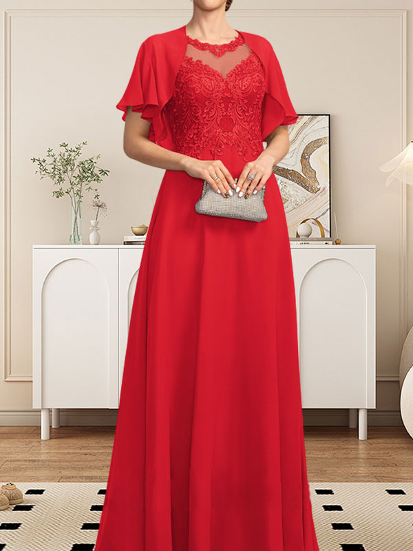 Vestido de gasa con encaje y lentejuelas para madre de la novia, corte A, escote ilusión, largo hasta el suelo