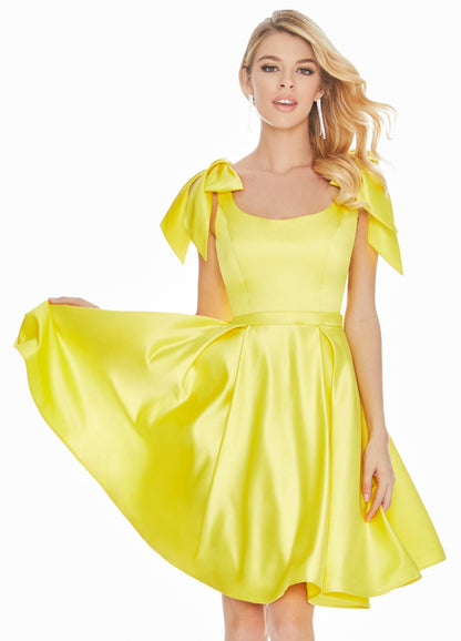 Satin Yellow Homecoming Dress Knee-Length Dresses  SYH53