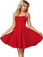 Spaghettiträger Homecoming Kleid Kurz Satin Puffy Cocktail SYH1