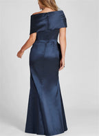 Vestidos para madre de la novia con corte tubo/columna, hombros descubiertos y largo hasta el suelo