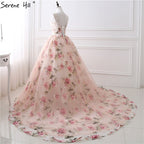 Romantische Blumen Muster Mode Sexy Hochzeit Kleid Ärmelloses Thema Fotografie Tüll Brautkleid 2025 Robe De Mariee HS26405 