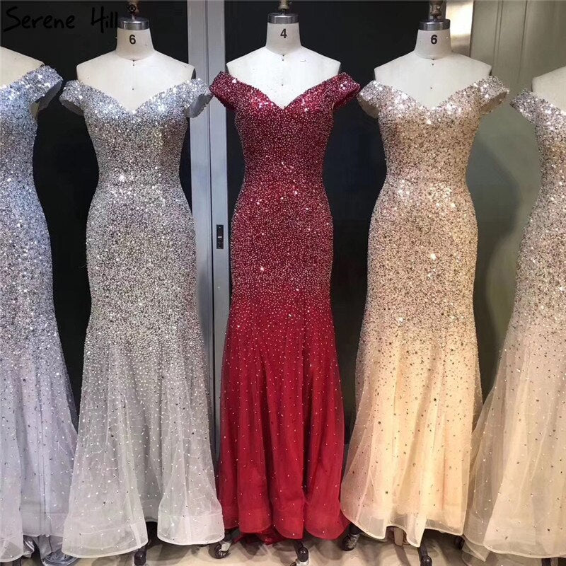 Vestido de noche de lujo con hombros descubiertos, lentejuelas, sirena, sexy y brillante, estilo formal, color oro rosa de Dubái, LA6232, 2025 