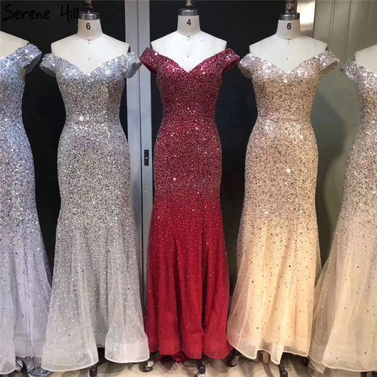 Rose Gold Dubai Luxury Off Shoulder Evening Dresses Sequined Sexy Sparkle Mermaid Formal Dress 2025 LA6232
