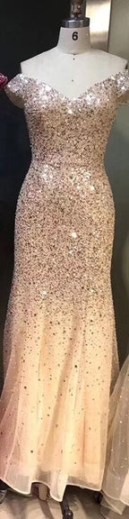 Vestido de noche de lujo con hombros descubiertos, lentejuelas, sirena, sexy y brillante, estilo formal, color oro rosa de Dubái, LA6232, 2025 