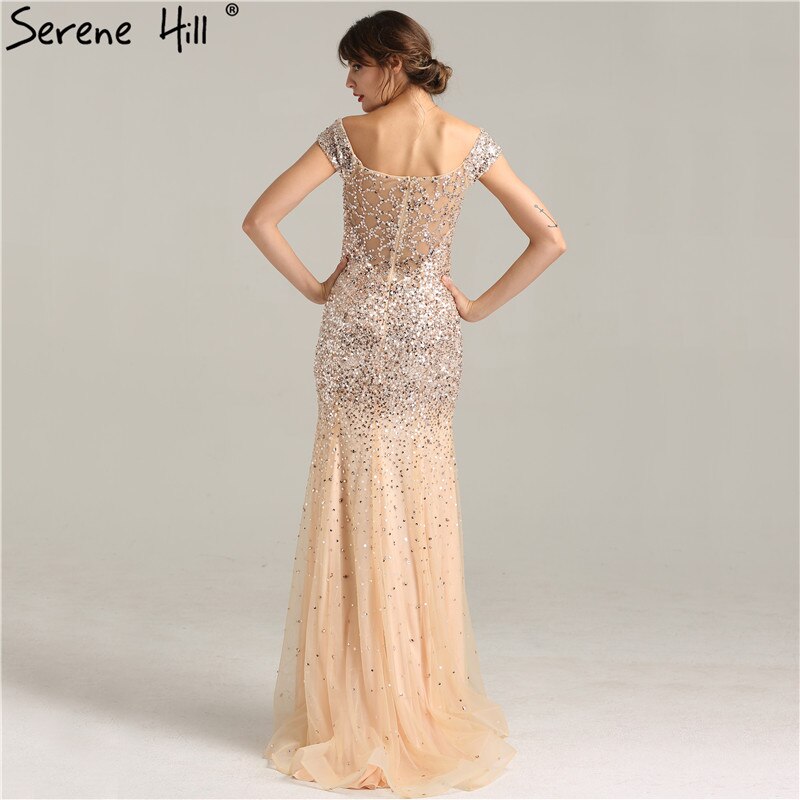 Vestido de noche de lujo con hombros descubiertos, lentejuelas, sirena, sexy y brillante, estilo formal, color oro rosa de Dubái, LA6232, 2025 