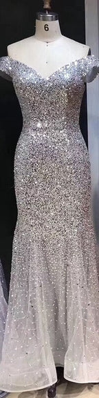 Vestido de noche de lujo con hombros descubiertos, lentejuelas, sirena, sexy y brillante, estilo formal, color oro rosa de Dubái, LA6232, 2025 