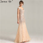 Vestido de noche de lujo con hombros descubiertos, lentejuelas, sirena, sexy y brillante, estilo formal, color oro rosa de Dubái, LA6232, 2025 