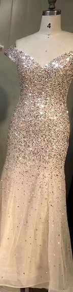 Vestido de noche de lujo con hombros descubiertos, lentejuelas, sirena, sexy y brillante, estilo formal, color oro rosa de Dubái, LA6232, 2025 