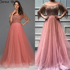 Roségoldene Abendkleider mit O-Ausschnitt und Pailletten 2025 A-Linie Neuestes Design Sexy Sparkle Abendkleid LA60976 
