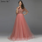 Roségoldene Abendkleider mit O-Ausschnitt und Pailletten 2025 A-Linie Neuestes Design Sexy Sparkle Abendkleid LA60976 