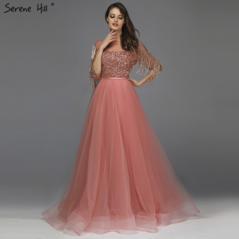 Roségoldene Abendkleider mit O-Ausschnitt und Pailletten 2025 A-Linie Neuestes Design Sexy Sparkle Abendkleid LA60976 