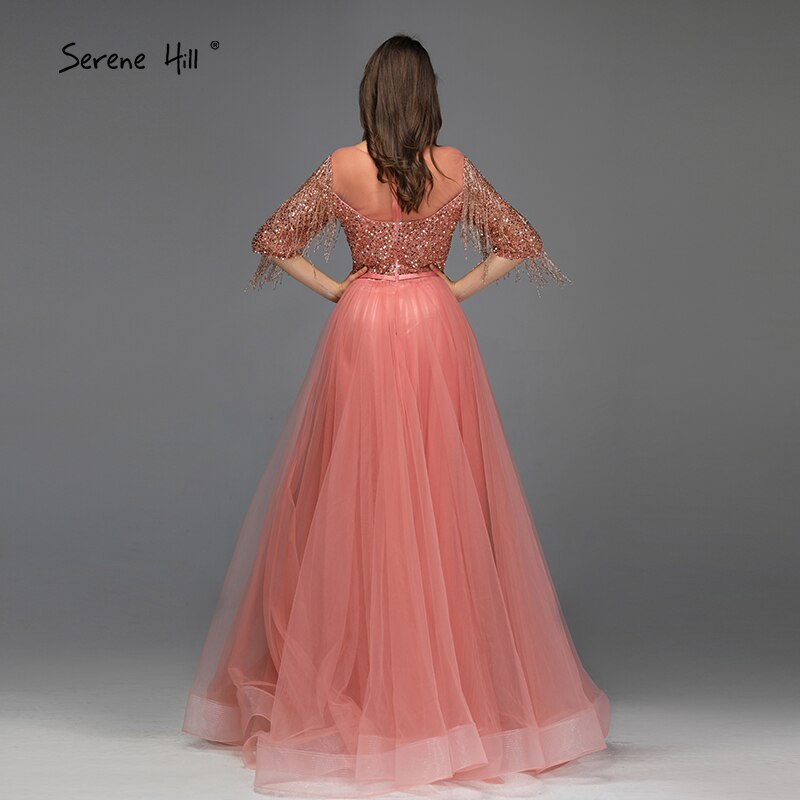Roségoldene Abendkleider mit O-Ausschnitt und Pailletten 2025 A-Linie Neuestes Design Sexy Sparkle Abendkleid LA60976 
