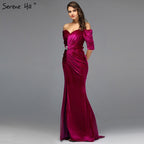 Rose Off Shoulder Half Sleeve Evening Dresses Latest Design Mermaid Sexy Evening Gowns 2025 LA60894