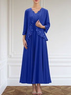 Vestido de gasa para madre de la novia, corte A, escote en V, largo hasta los tobillos, con apliques de lentejuelas, encaje y cuentas