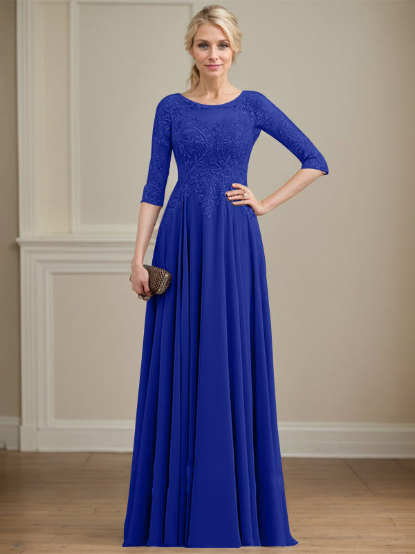 Vestido de gasa con encaje y lentejuelas para madre de la novia, corte A, escote ilusión, largo hasta el suelo