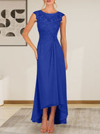 Vestido de gasa con encaje y escote redondo en forma de A color champán