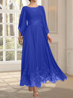 Vestido de gasa con encaje y lentejuelas para madre de la novia, corte A, escote ilusión, largo hasta los tobillos