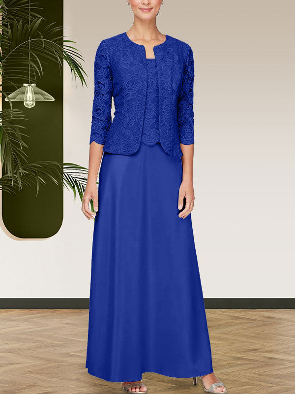 Jackenkleid aus Glitzerspitze und Satinrock mit offener Jacke