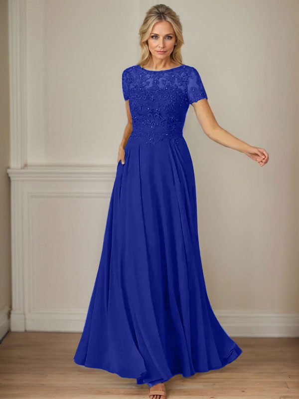 Vestido de gasa azul marino oscuro con escote barco, lentejuelas y corte en A