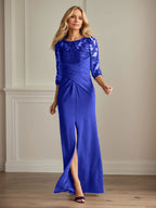 Vestido para madre de la novia de crepé elástico con encaje color ciruela