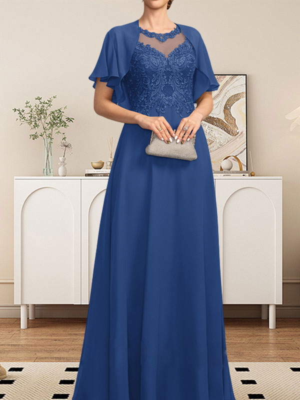 Vestido de gasa con encaje y lentejuelas para madre de la novia, corte A, escote ilusión, largo hasta el suelo