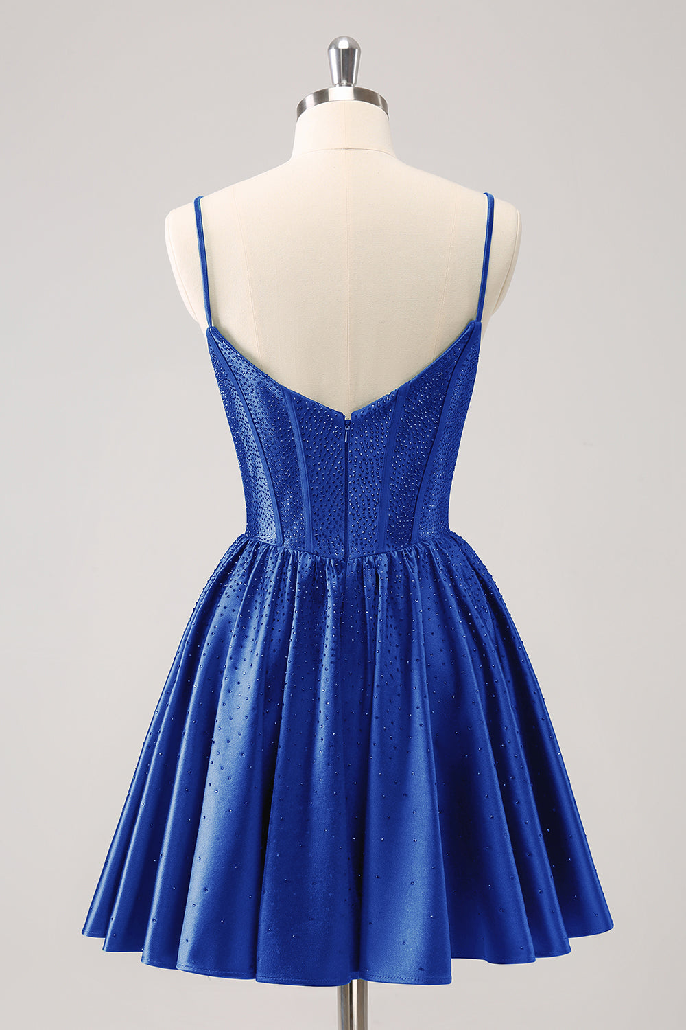 Vestido corto rojo de fiesta con tirantes finos, volantes y corsé, corte A y cuentas