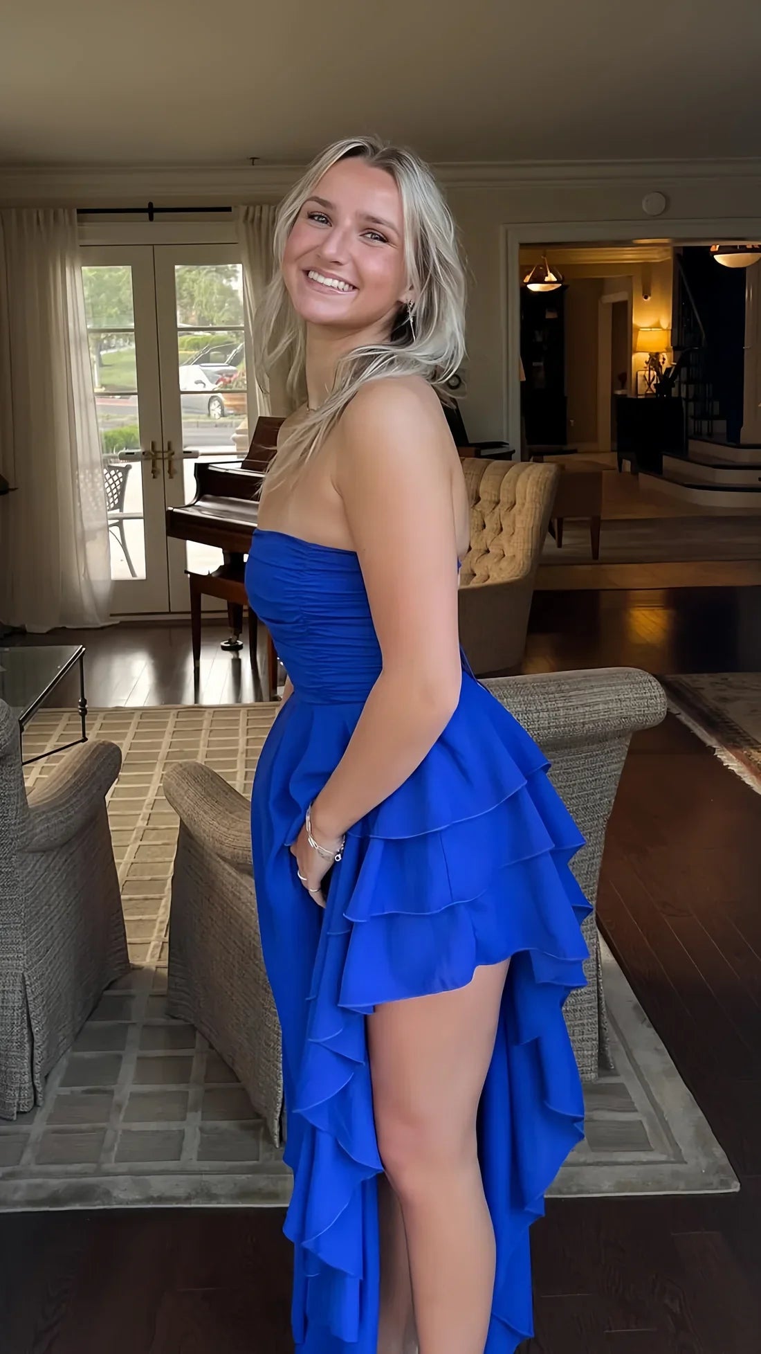 Royal Blue Corset Prom Dresses Strapless Ruffle Party Gown SYP188