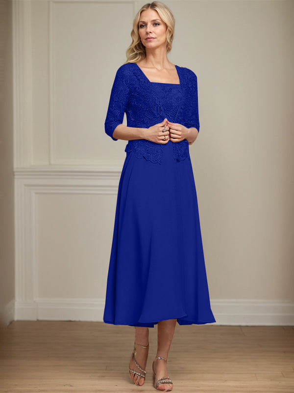 Vestido de gasa con encaje y lentejuelas para madre de la novia, corte A, largo hasta la rodilla