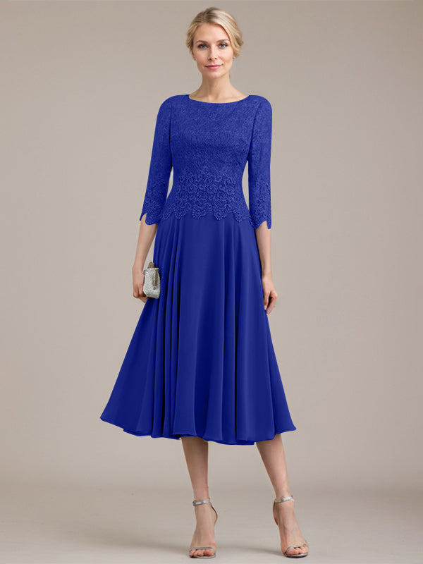 Vestido de gasa con encaje y escote redondo hasta la rodilla para madre de la novia