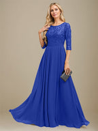 Vestido de madre de la novia de gasa con encaje, corte A, largo hasta el suelo y apliques de lentejuelas