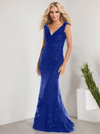 Vestido de novia de gasa con encaje, escote en V y largo hasta el suelo, con apliques de lentejuelas, estilo sirena