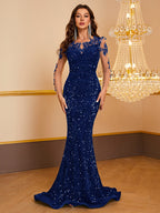 Damen-Ballkleid mit kontrastierenden Pailletten und Meerjungfrauen-Saum 