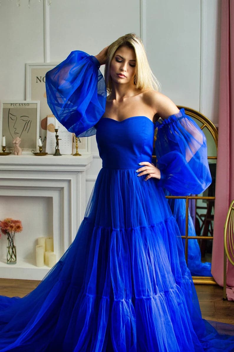 Royal blue tulle dress for Photoshoot SY043