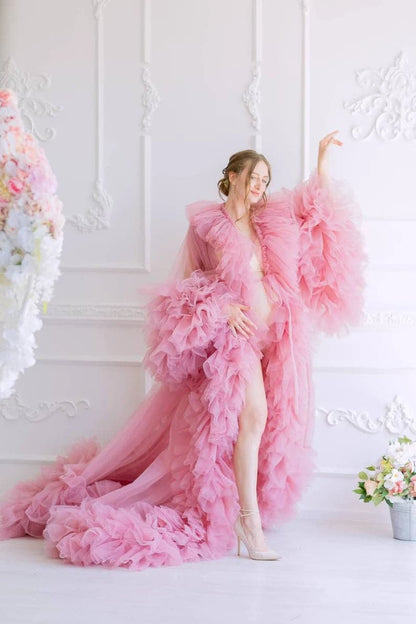 Ruffle Maternity Dress Maternity Photoshoot Robes SY044