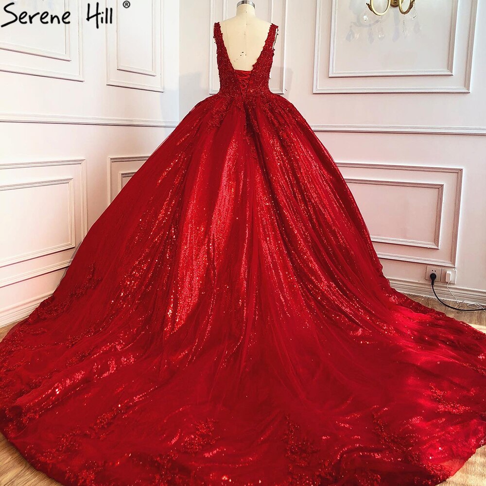 Ruhigen Hill Red Ärmellose Sexy Hochzeit Kleider 2025 Dubai High-end-Perlen Perlen Braut Kleid HA2440 Nach Maß