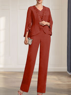 Vestido de gasa para madre de la novia, con escote en V y largo hasta el suelo, de mono/pantalón separado