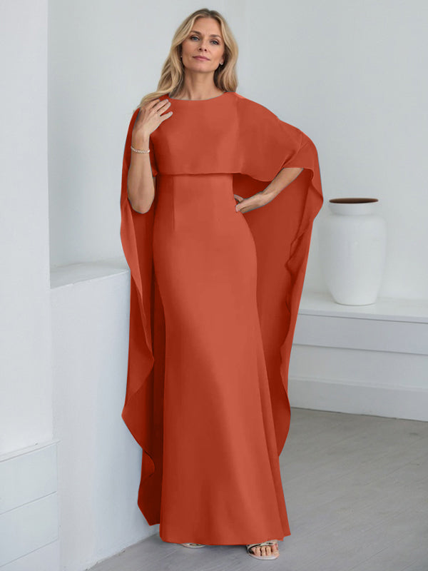 Vestido de gasa para madre de la novia, largo hasta el suelo, con escote redondo y volantes en cascada