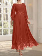 Vestido de gasa con encaje y lentejuelas para madre de la novia, corte A, escote ilusión, largo hasta los tobillos