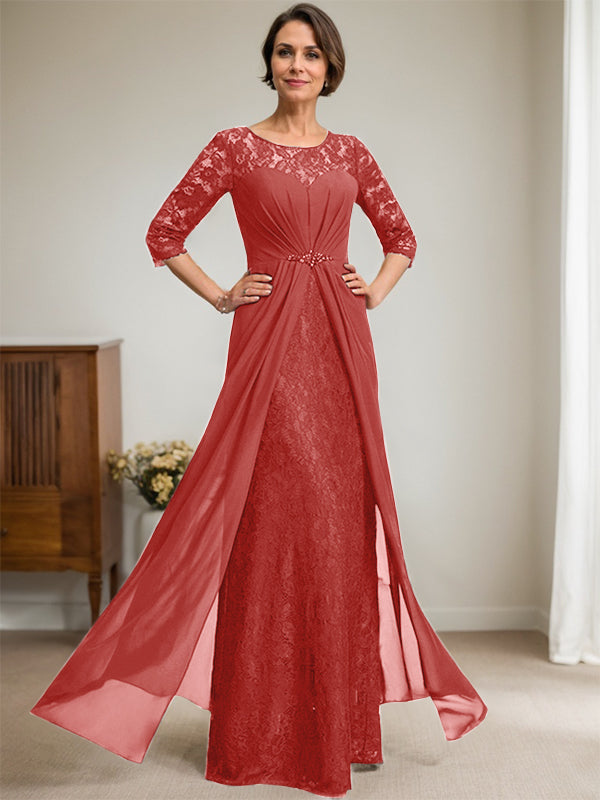 Vestido de gasa con encaje, ilusión, corte A, largo hasta el suelo, para madre de la novia, con volantes y cuentas