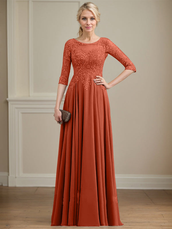 Vestido de gasa con encaje y lentejuelas para madre de la novia, corte A, escote ilusión, largo hasta el suelo