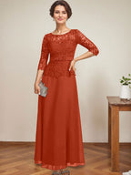 Vestido de gasa con encaje y escote en A, ilusión, largo hasta los tobillos, para madre de la novia con cuentas de diamantes de imitación