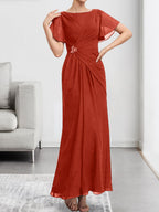 Vestido de gasa con encaje, corte A, ilusión, largo hasta la rodilla, para madre de la novia, con lentejuelas y abalorios