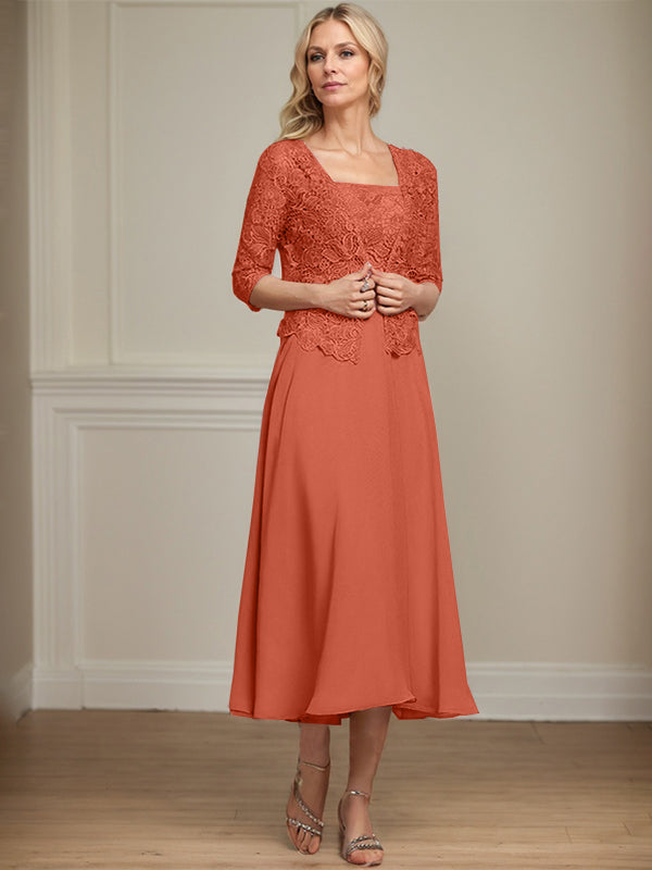 Vestido de gasa con encaje y lentejuelas para madre de la novia, corte A, largo hasta la rodilla