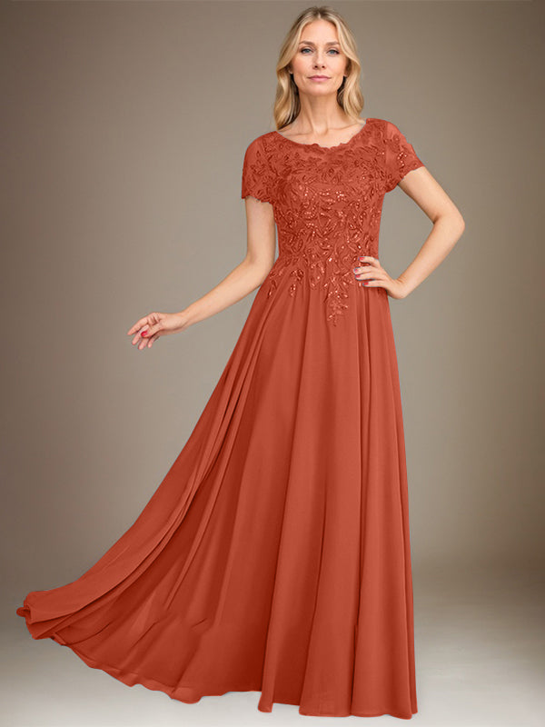 Vestido de gasa para madre de la novia, corte A, largo hasta el suelo, con apliques y lentejuelas