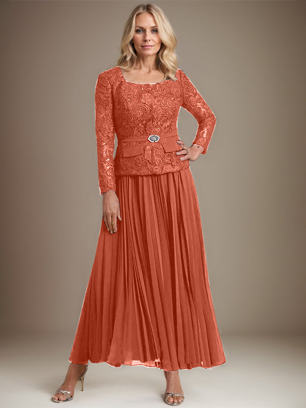 Vestido de gasa para madre de la novia con corte A, cuadrado, largo hasta los tobillos, con pliegues