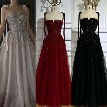 Luxuriöses Abendkleid aus Saudi-Arabien, weinrot, mit Perlen besetzt, Spaghettiträger, bodenlang, für formelle Anlässe, LA70600A